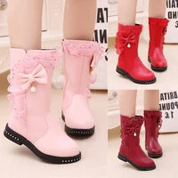 childrens winter boots for girls rhinestone flower fashion plush long boots princess flats dress shoes snow martin boots