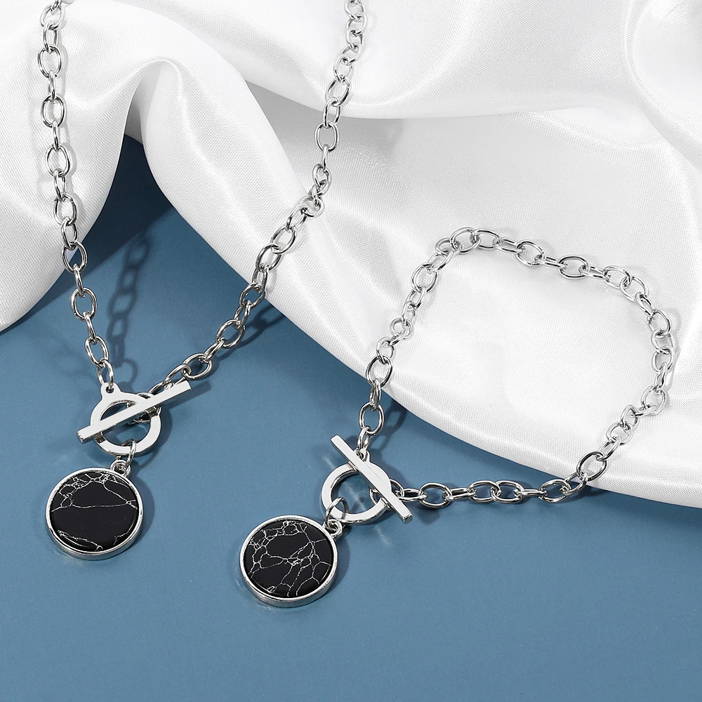 Серебряный цветной браслет цепочка для женщин с пряжкой на манжете мраморный