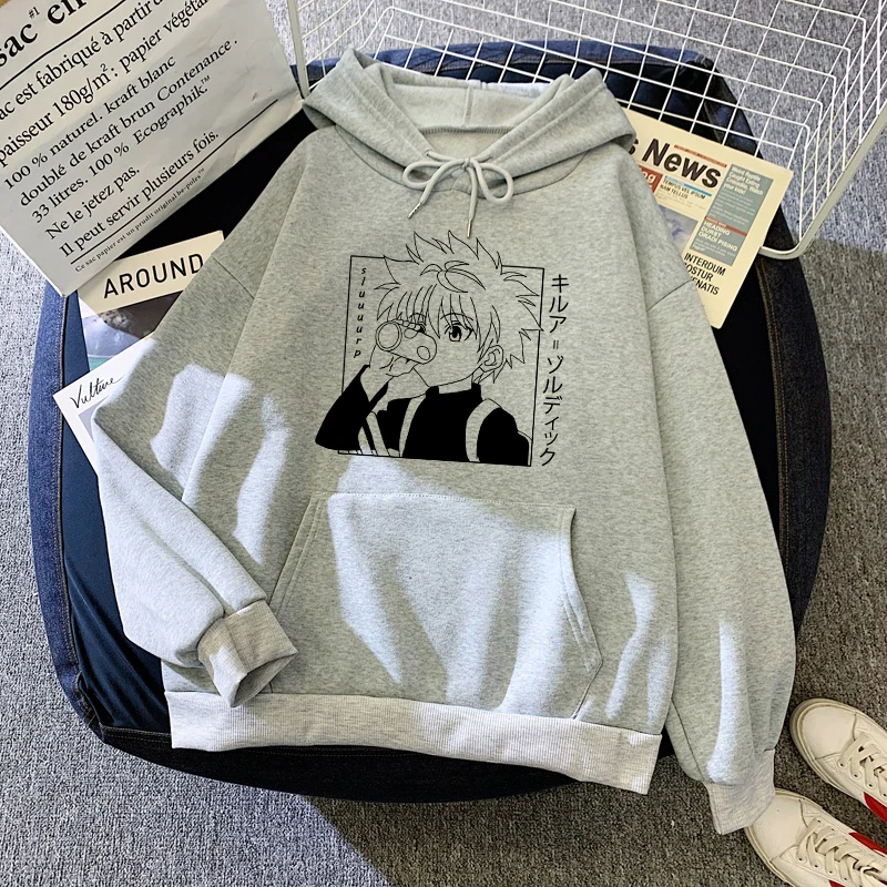Женская толстовка с капюшоном в стиле аниме Kawaii Hunter X Killua Zoldyck Аниме Манга черные