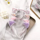 Ободок для волос детский с кошачьими ушками, модный аксессуар на голову, простая корона с зыбучим песком, хвост для девочек