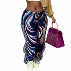 Утолщенные длинные брюки для женщин с эластичным поясом и карманами с кисточками Весенние Новые Теплые цветные модные уличные брюки с принтом 2021