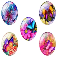 tafree 2019 new 18x25mm retro colorful butterfly pattern oval glass cabochon flatback dome jewelry finding pendant base tq75