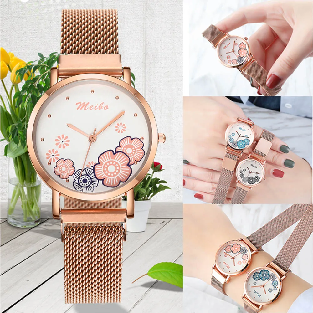 Часы наручные женские с магнитным сетчатым ремешком модные роскошные