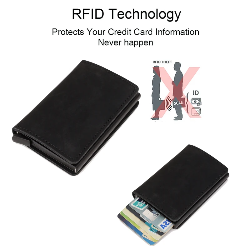 Кожаный держатель для кредитных карт Rfid мужской металлический защитный кошелек