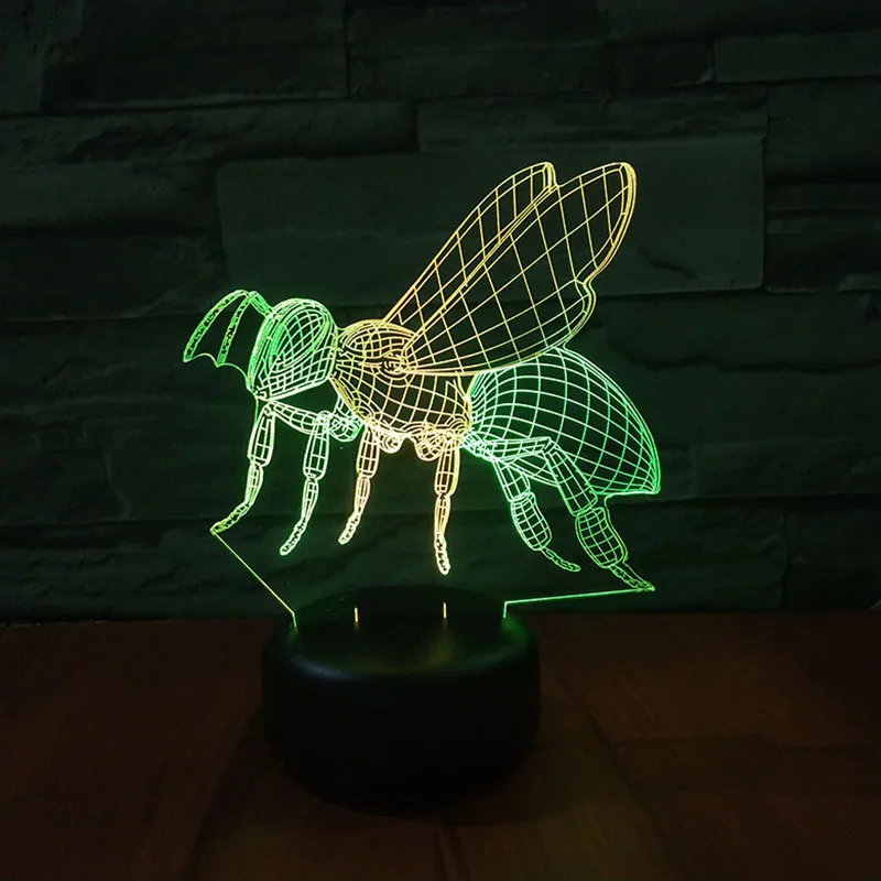 

7 цветов Изменение Usb 3D Led пчелы настольная лампа двойной цвет шоу спальни атмосфер ночной Светильник прикроватный Декор Детский Светильник ...