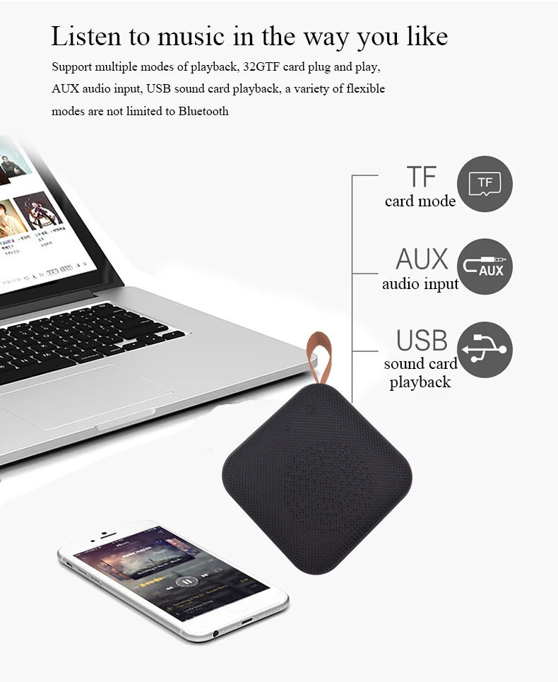 NATTHSWE T5 тканевый Bluetooth динамик с картой вставки мини портативный беспроводной аудио поддержка AUX, TF карта, USB и совместимое приложение