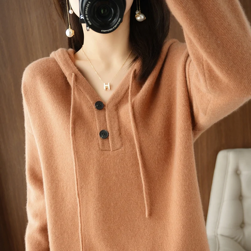 New Hooded Wool Sweater Ladies Loose Lazy Casual Outer Wear Sweater Hooded Pullover Autumn and Winter Plus Size Women's Clothing