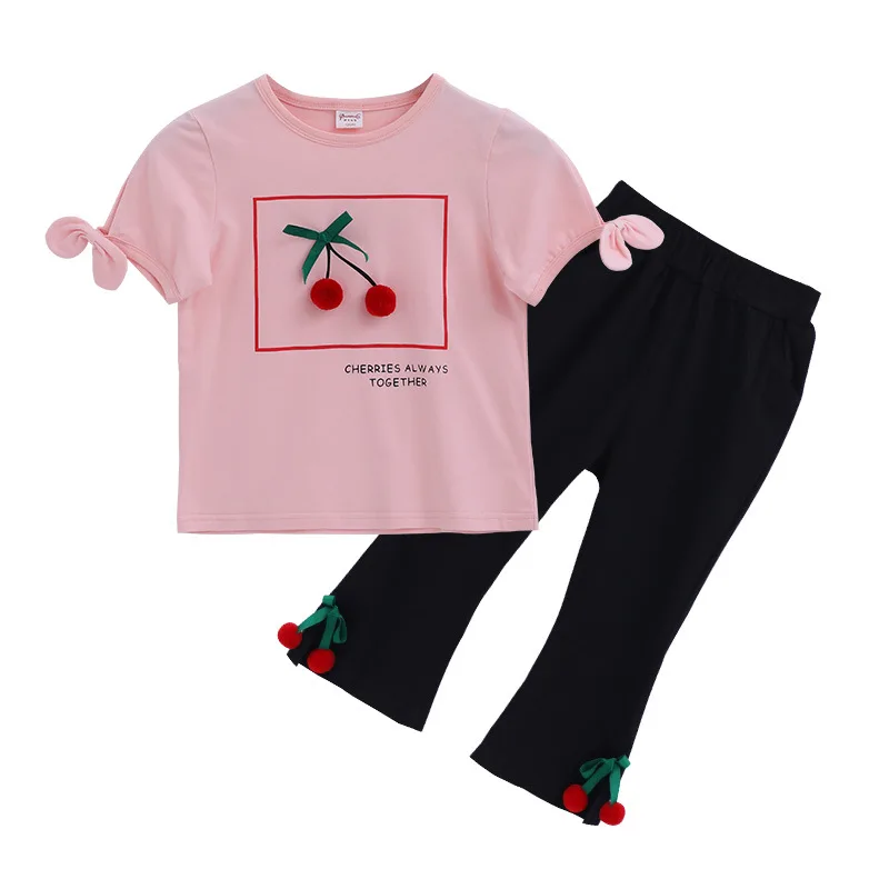 

New Summer Big Girls Clothes Girl Sets Kids Short Sleeve Cherry Princess Childrens Clothing Suit 4 5 6 7 8 9 10 11 12 Year old