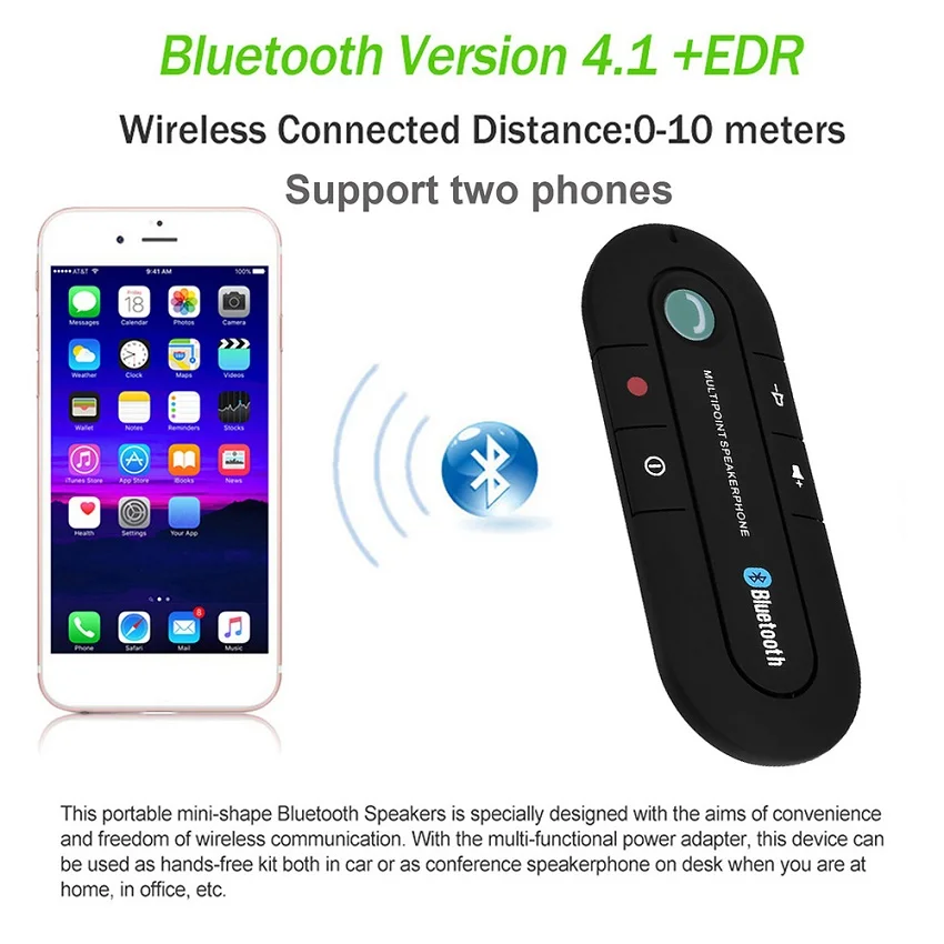 Автомобильный комплект громкой связи Bluetooth 4,1 приемник автомобильный Громкая связь солнцезащитный козырек аудио музыкальный плеер с зажимом для 2 телефонов одновременно