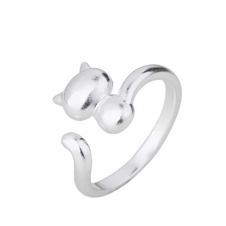 Fashion 925 Sterling Silver Cute Cat Paw Ears Animal Shape Adjustable Finger Rings Party Wedding Jewelry Making images - 6