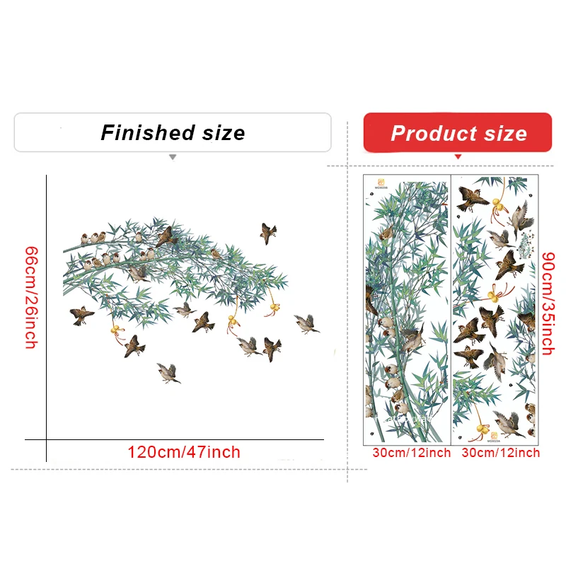 Китайская чернильная живопись бамбуковые птицы настенные наклейки для гостиной