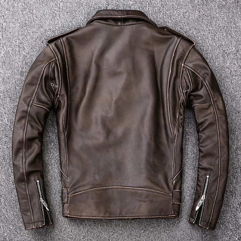 Мужская винтажная байкерская куртка из воловьей кожи с отложным воротником