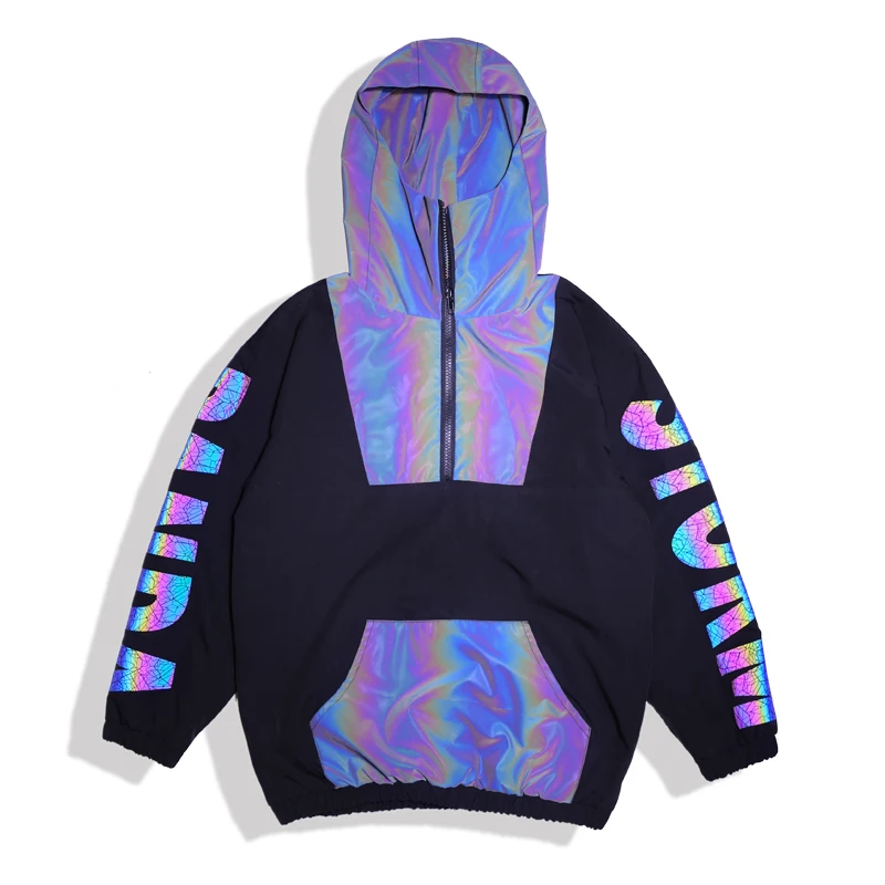 

2021 Reflective Hip Hop Performance Clothing For Children Dance Costume Girls Long Sleeve Hoodies Boys Pants Stage Rave Wear