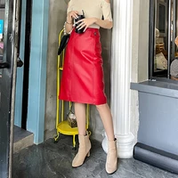 autumn new designer womens high rise leather skirts high quality genuine leather pencil skirt c419