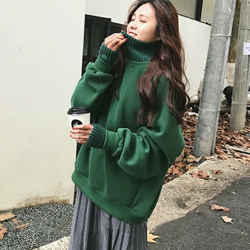 Корейский стиль Негабаритных Толстовки женские зимние Ложные две части