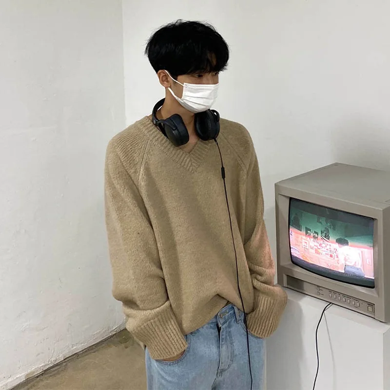 

Мужской Свободный пуловер с V-образным вырезом, в стиле ретро