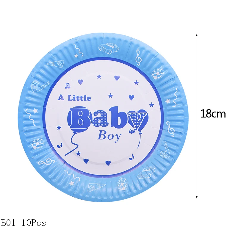B01 Boy or Girl Baby Shower Disposable Tableware Gender Reveal Cup Plate Napkin Tablecloth Garland Birthday Party Decoration - Color: B01