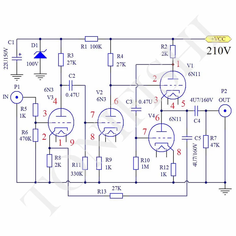Предварительная линия 6N3 + 6N6 Marantz 7 Улучшенная предварительно готовая плата JCDQ27D