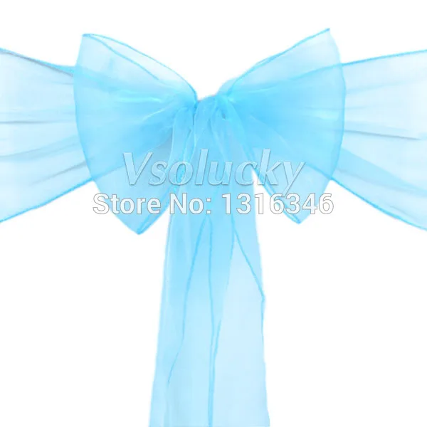 25 шт./лот бирюзовый/голубой прозрачный органза Чехол на стул с поясом и бантом