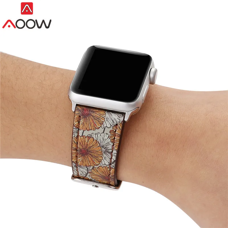 Винтажный кожаный ремешок для часов Apple Watch 38 мм 42 мм красный цветочный принт для женщин и мужчин сменный мужской т-браслет ремешок для iwatch 1 2 3