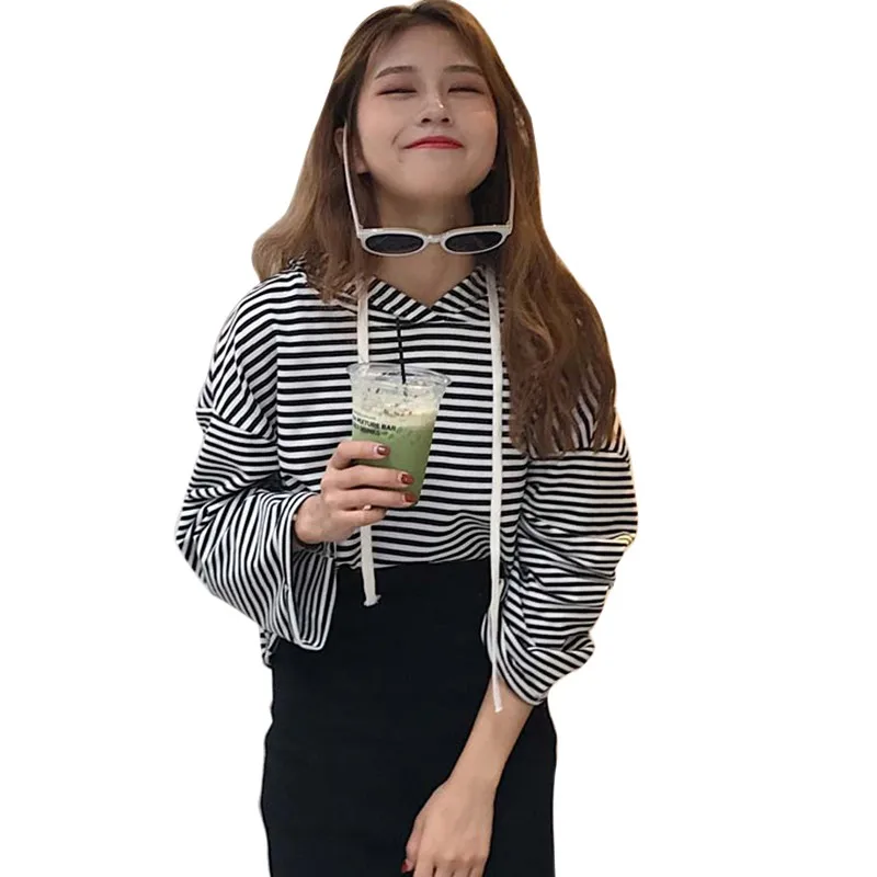 

Women Autumn Korean Version Loose Striped Sweatshirt Long Sleeve Hoodies Lady Tops Brief Pullovers Female Tops SweatshirtS