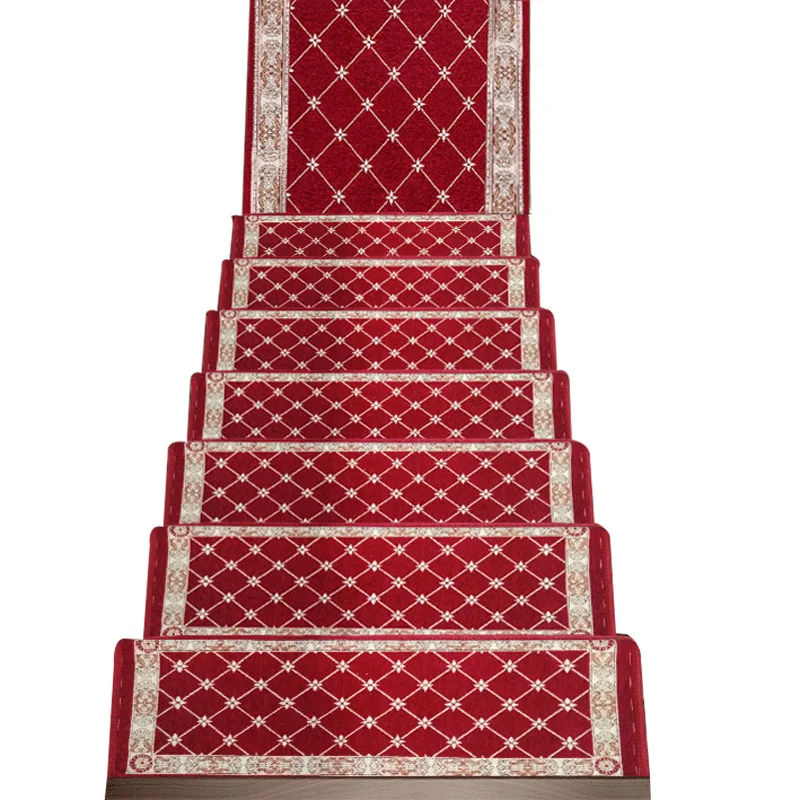 

European Style Jacquard Stair Mat Home Modern Step Carpets Self-Adhesive Stairway Rug Concise Non-Slip Wood Full Blanket