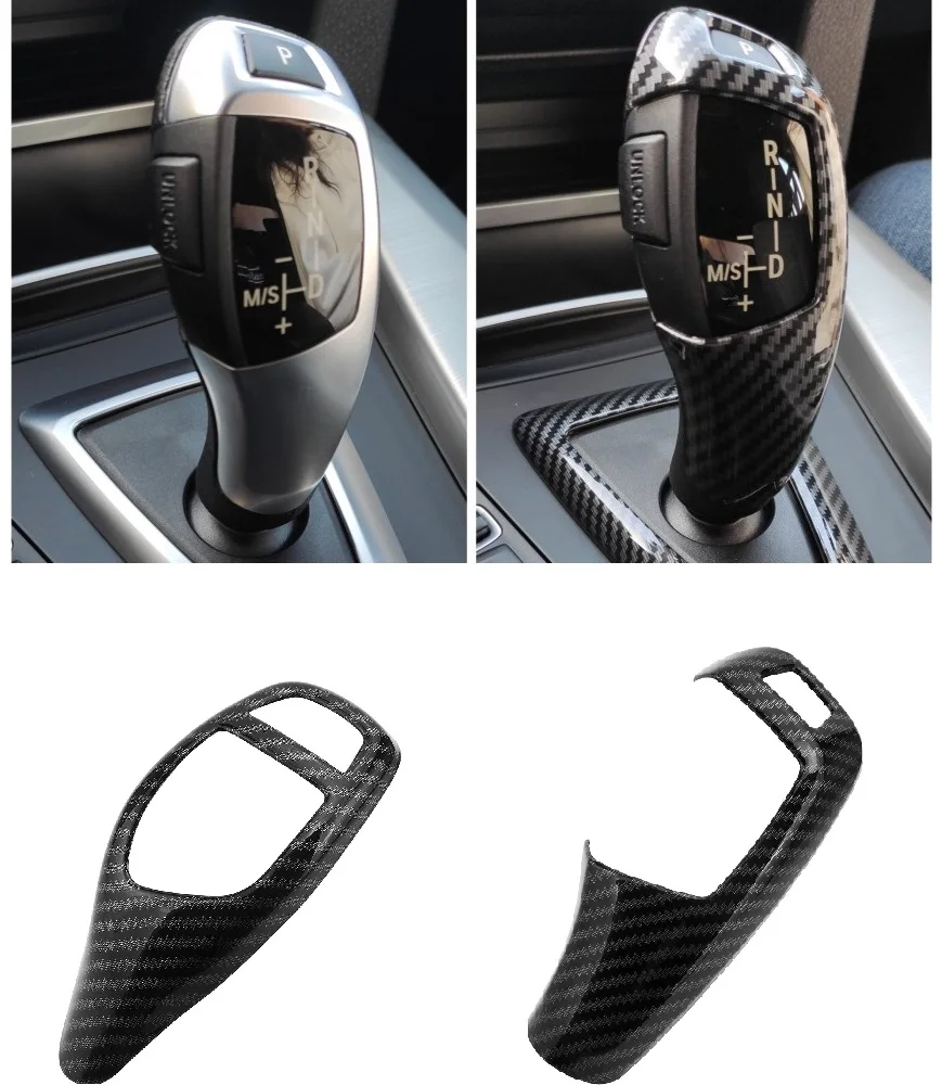 Carbon Fiber Style Gear Shift Handle Sleeve Button Cover Stickers For BMW 1 2 3 5 series X3 X4 X5 X6 F30 f10 f32 F25 F15 F16