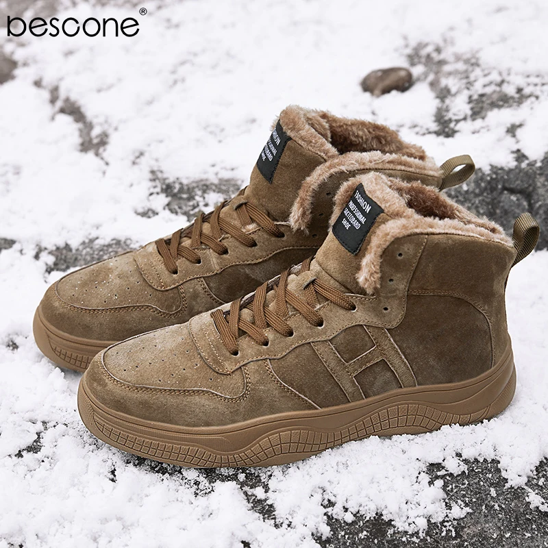 BESCONE/мужские зимние теплые ботинки ботильоны из искусственной кожи с Плюшевым