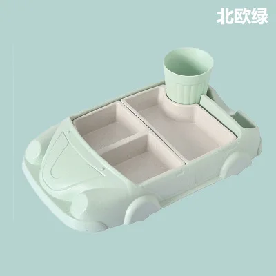 light green Креативная мультяшная Автомобильная тарелка из бамбукового волокна для маленьких детей, посуда, контейнеры для обучения ребенка, чашки для кормления, наборы тарелок - Цвет: light green