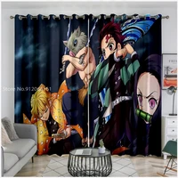 anime window drapes demon slayer for dormitory kitchen bay window folio blackout curtains blackout cartoon print living room