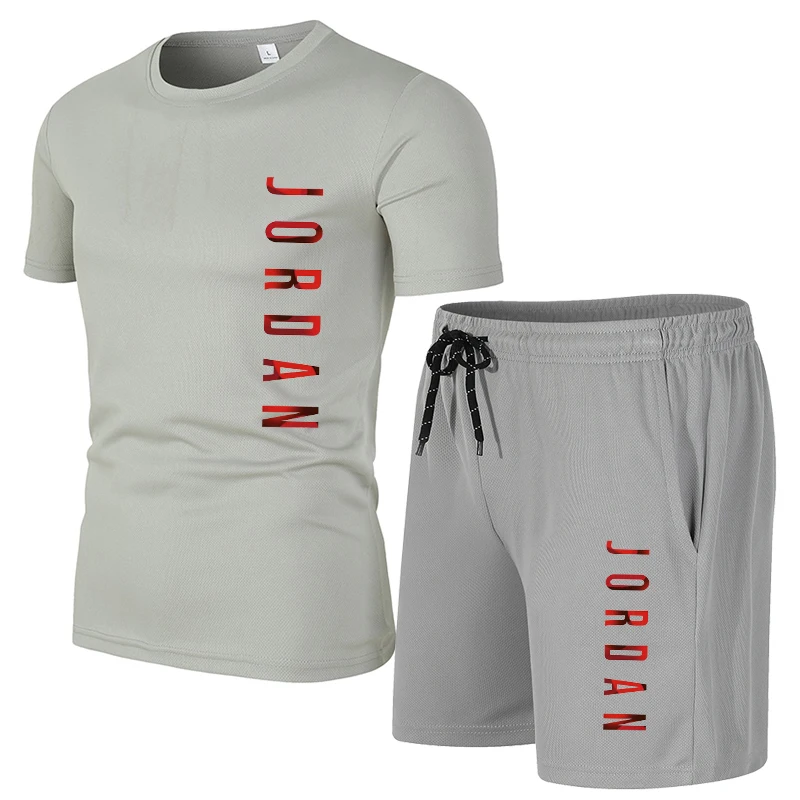 

2021 Summer Jordan-23 Printed Short Sleeve streetwear Men's T-shirt Set 2-piece Men's Sportswear Suit Basketball Sports Fitness