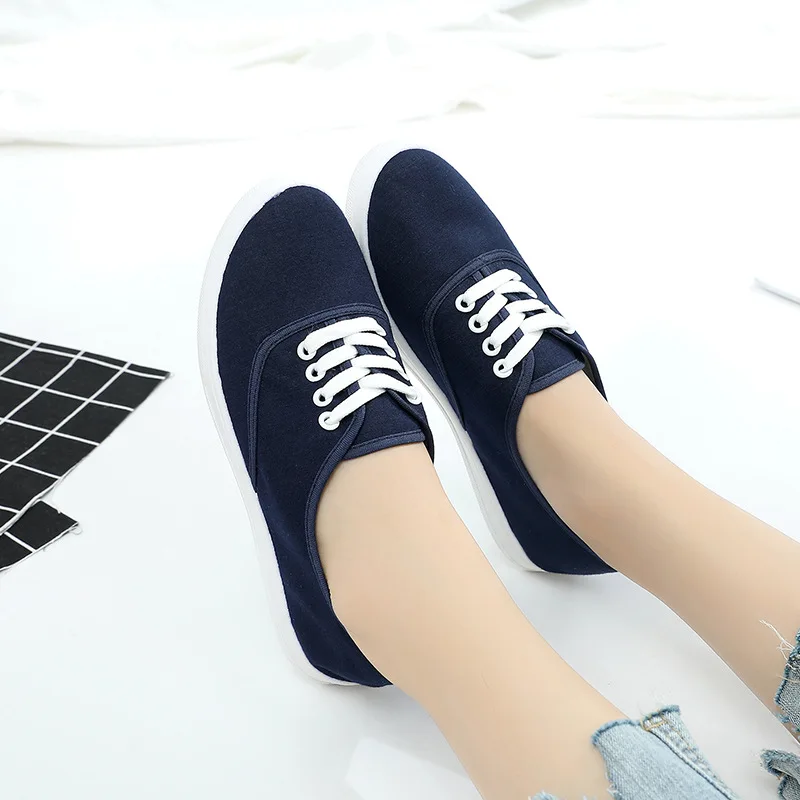 

Canvas New Sneaker Woman's Autumn Lace-up White Shoe Soft face Sole Shoes Breathable Pure Color Candy Student Casual Shoe Female