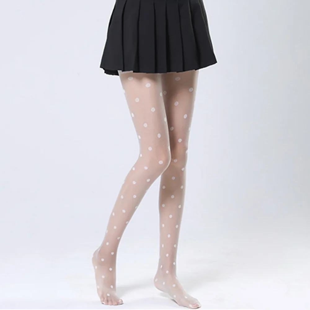 Женские колготки классические шелковые чулки в горошек. Дамские винтажные