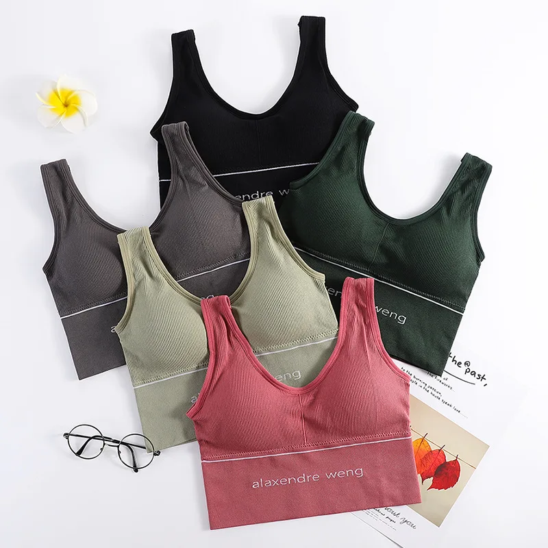 

Crop Tube Top Beautiful Back Black Wrapped Undies U-Shaped Vest Sports Underwear Wire Free with Chest Pad Women Large Size 90k