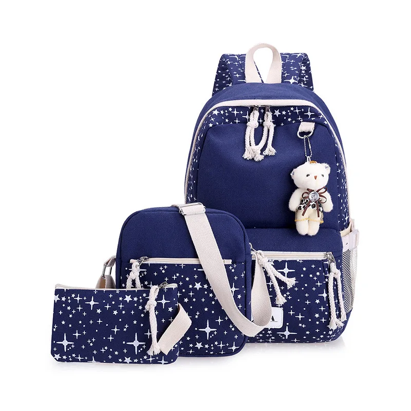 

Girl And Boys Rucksack Moclila Shoulder Bag 3Pcs/set Women Canvas School Backpacks College Schoolbag Fashion Plecak for Teenager
