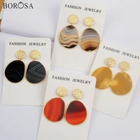 borosa 4pairs trendy gold bezel natural agates slice drop earrings mixed colors agates stone earrings jewelry for women wx1195