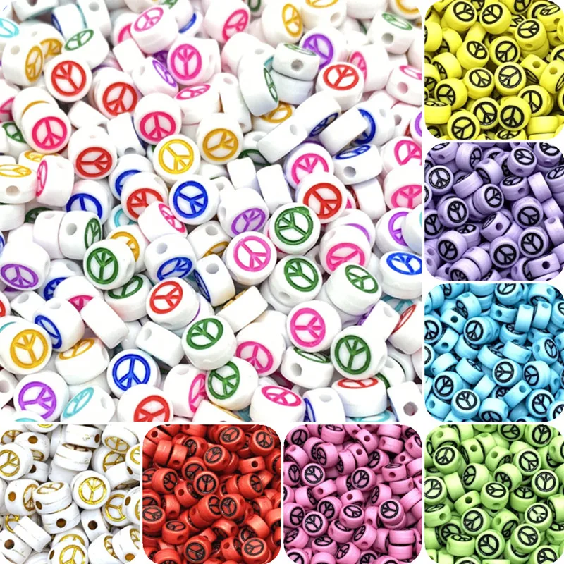 

100pcs/Lot 7mm Oval Shape Acrylic Spaced Beads Peace Symbol Beads For Jewelry Making DIY Bracelet Necklac Earring Accessories