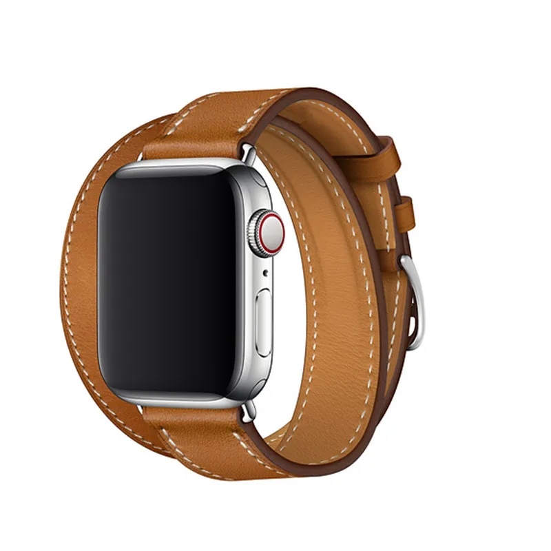 Herm логотип на застежке Свифт кожаный двойной один тур часы ремешок для Apple Watch серии 5 4 3 44 мм 40 мм браслет для iWatch