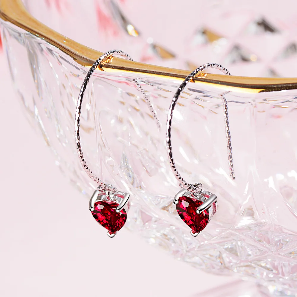 

Романтические красные серьги в форме сердца с кристаллами из стерлингового серебра 925 пробы, женские серьги-капли, ювелирное изделие, подар...
