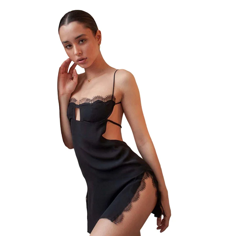 

Women Sexy Lace Dress Mini Black Robe Summer Lady Party Night Club Dresses