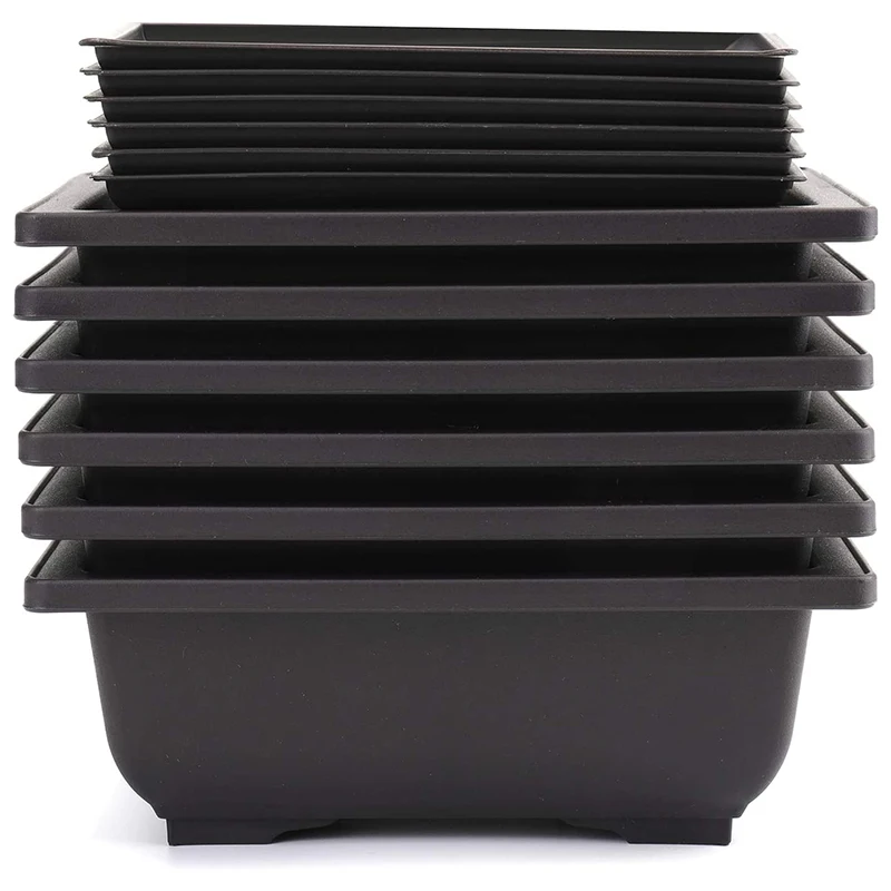 

6-Piece Bonsai Pots-Classic Deep Wet Tray with Built-in Mesh-for Plants, Flowers, Herbs, Plastic Square Pots