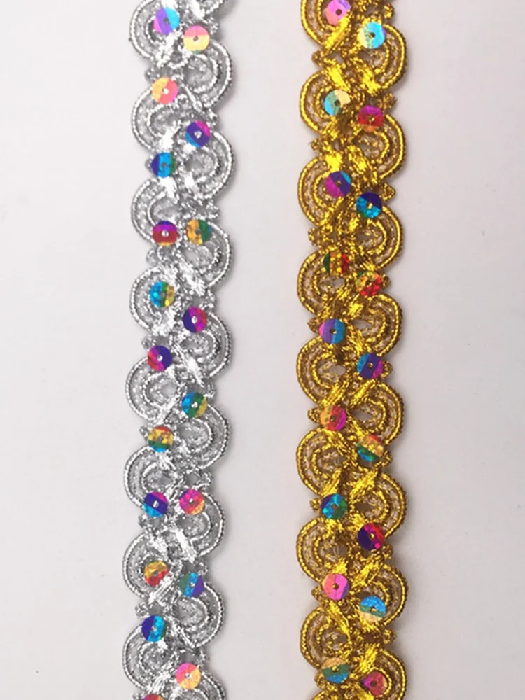 10 ярдов 2 см Золотой и серебристый цвета Bling кружево с блестками платье вышивкой