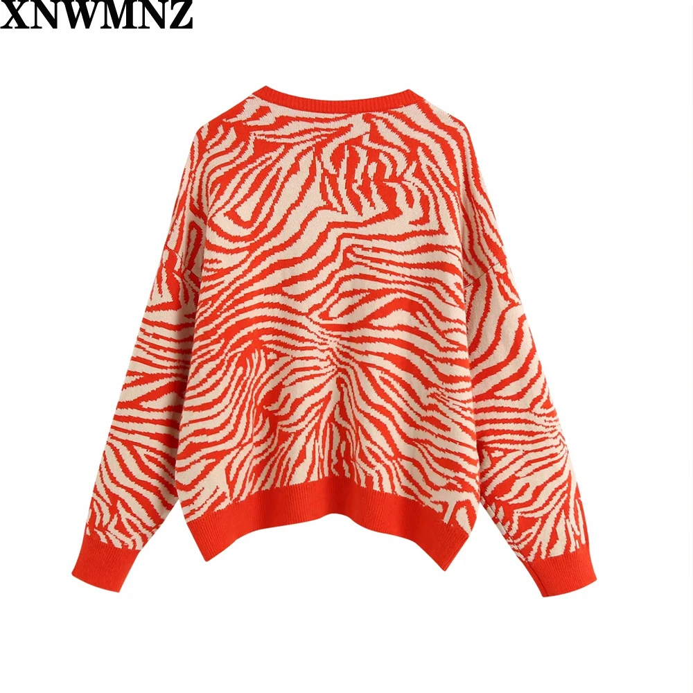 

XNWMNZ Za 2020 NEW Women's sweater beige red striped button O-Neck long sleeve Sweater Fashion Casual Female Tops