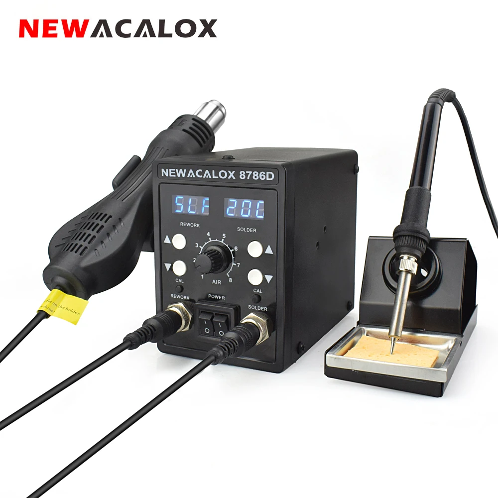 NEWACALOX 8786D 878 750 Вт Синий цифровой 2 в 1 SMD паяльная станция Ремонт Сварка паяльник набор PCB инструмент для распайки