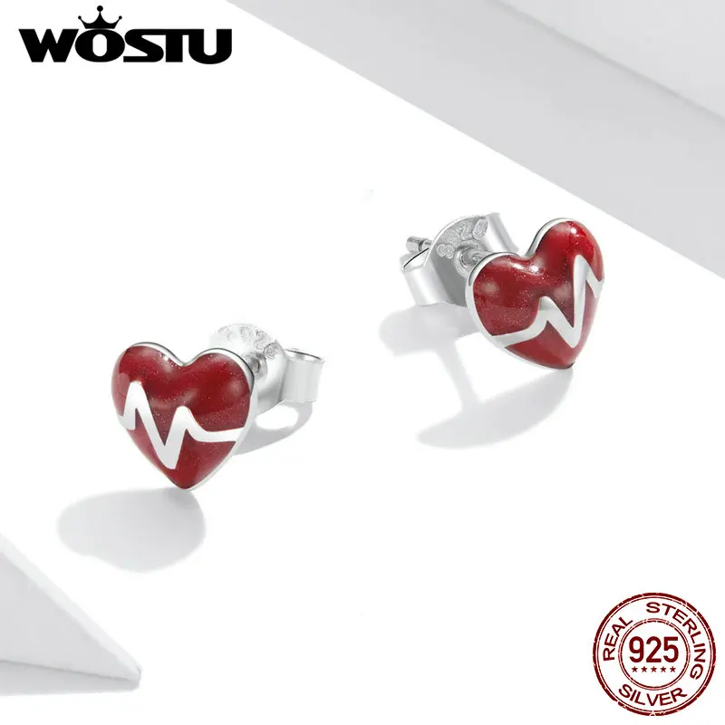 WOSTU новая 2020 любящее сердце Серьги 925 пробы серебро для Для женщин красные