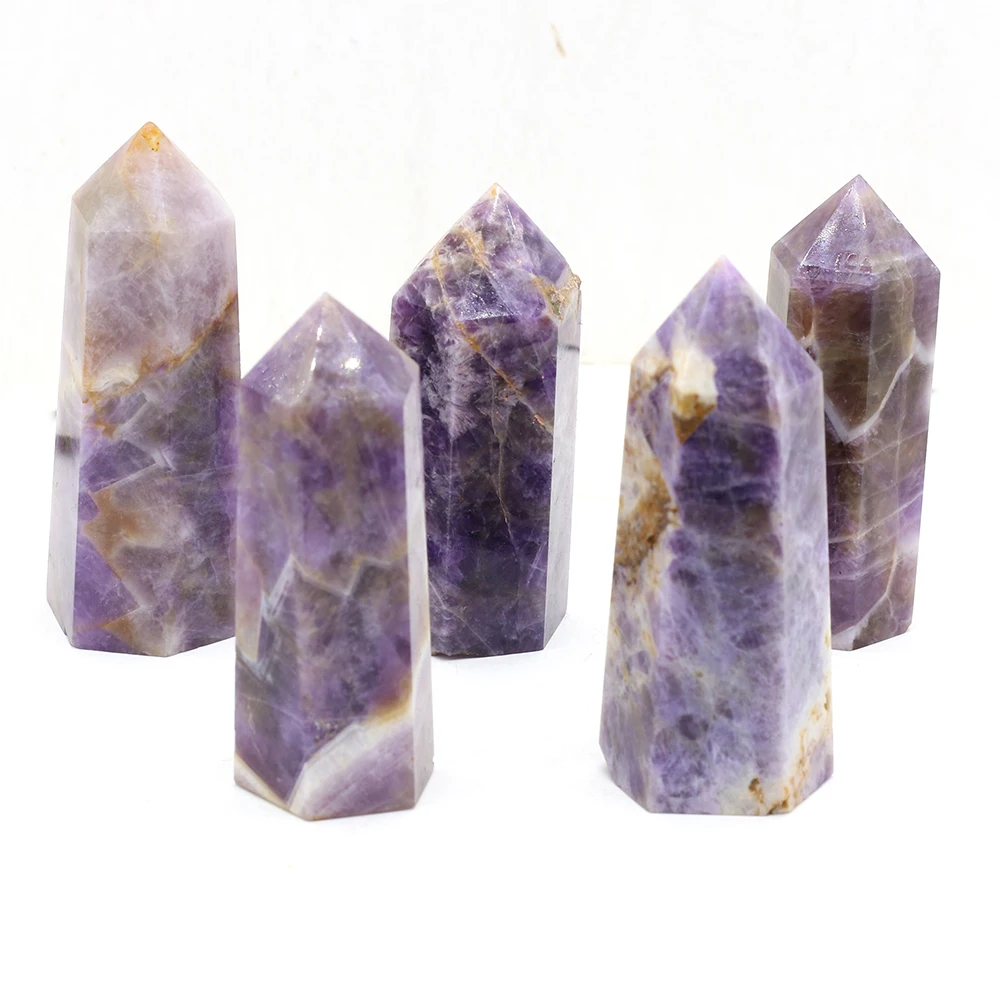 

Natural Crystal Stone Amethyst Crystal Tower Hexagonal Prism Shape DIY Home Decoration Ornaments Exquisite Gift Height 65-75mm
