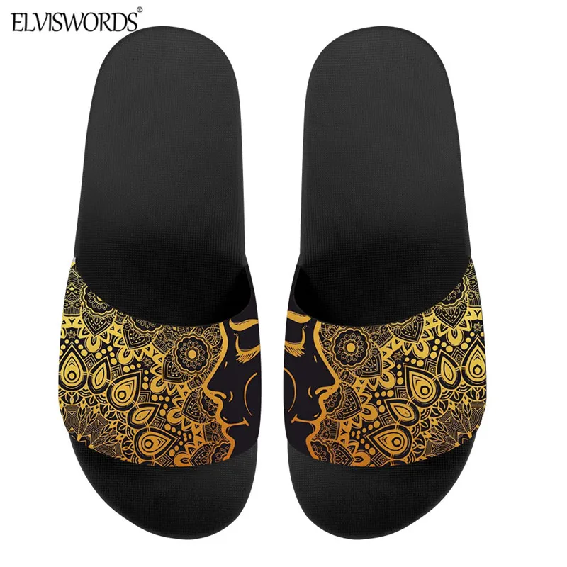 

ELVISWORDS Vintage Bohemian Style Women Mandala Print Slippers Comfortable Indoor Footwear Non-slip Bathroom Casual Sandals