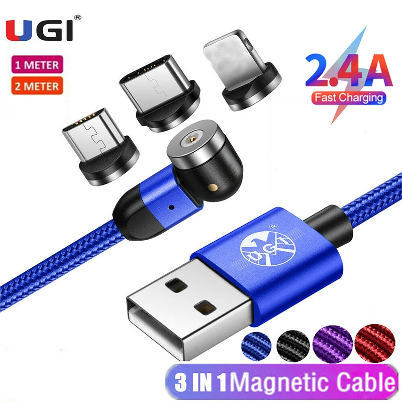 

UGI 1M/2M Magnetic Cable 2.4A Fast Charging Charger 540° 180° 360° Rotating Micro USB Type C USB C For IOS Android Tablet laptop