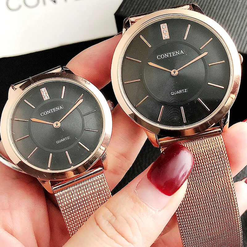 Montre Femme Relogio Feminino 2020 CONTENA Couple Watches for Men and Women Rose Gold Lovers Watch Pair Wriswatches Unisex Clock | Наручные