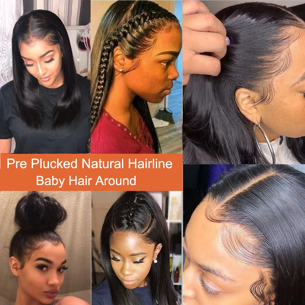 Малазийские прямые волосы пучки с фронтальной предварительно выщипанной